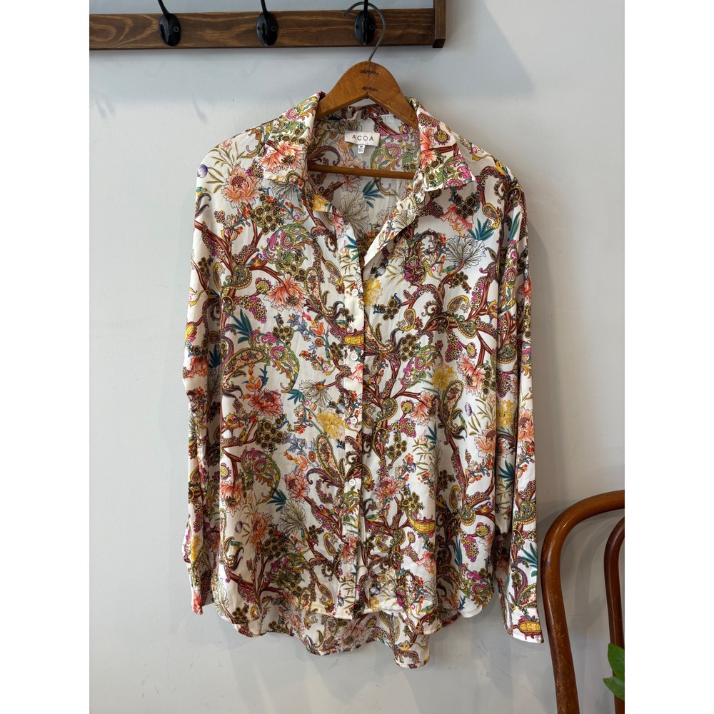 ACOA Paisley Floral Long Sleeve Button Down Blouse